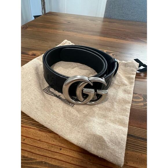 Gucci GG Marmont Embossed Leather Belt - Picture 1 of 12